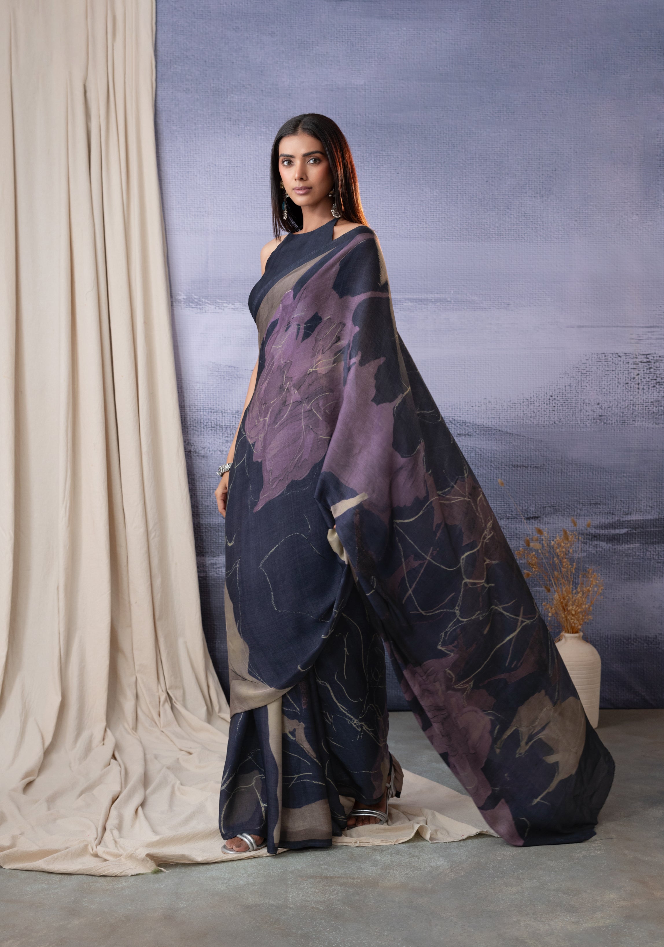 Silver Leaf  Geometric Designs Saree