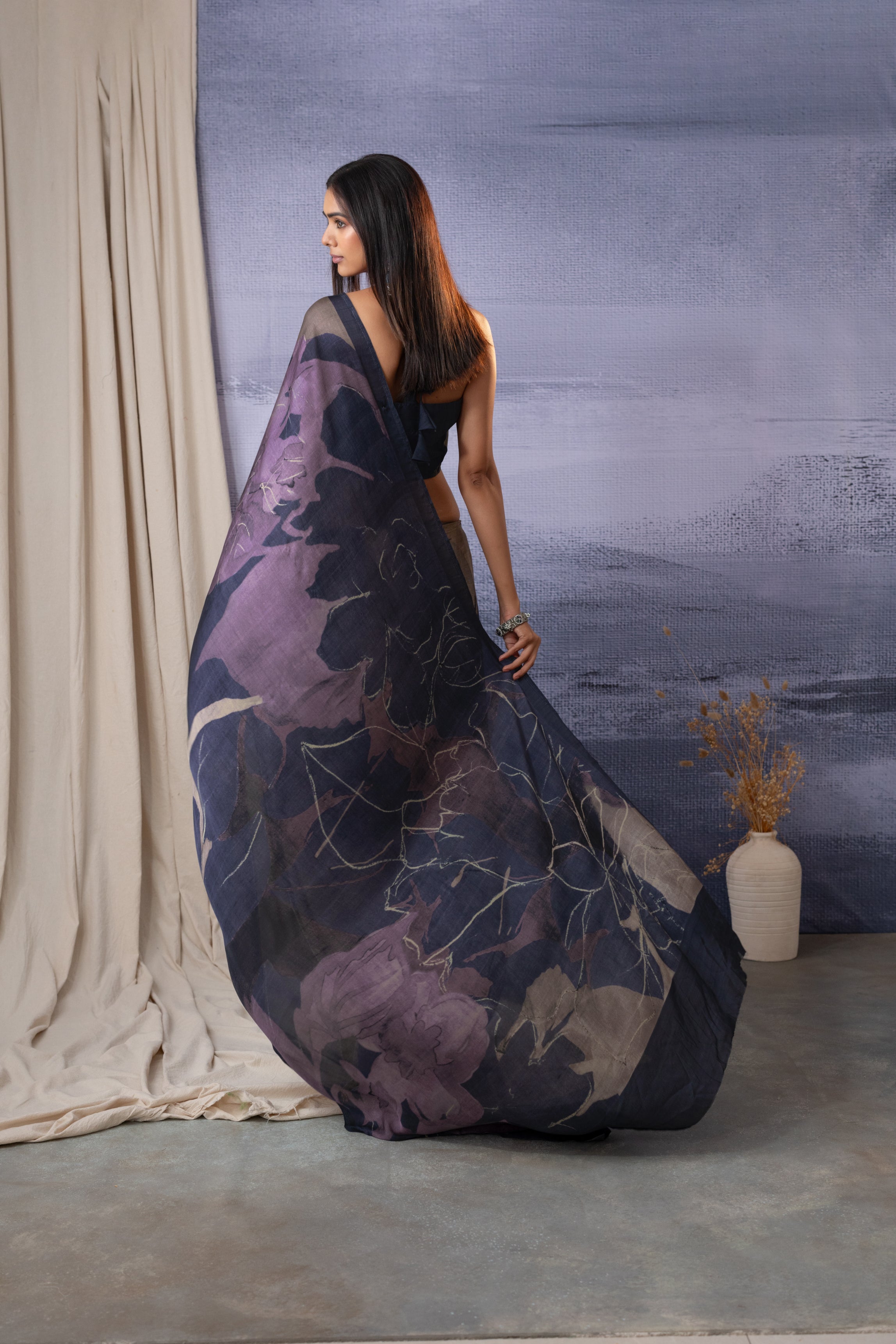 Silver Leaf  Geometric Designs Saree