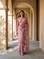 Gul Saree - Unique FLoral Design Digital Print On Tusser Silk