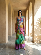 Multi Color Abstract Print On Modal Satin Fabric