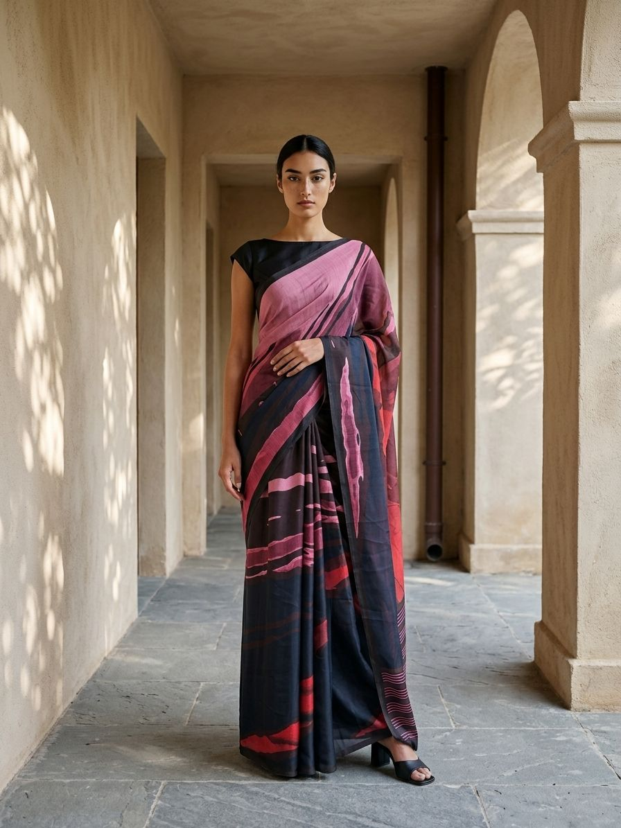 Dhvani Navy Blue On Modal Satin Fabric