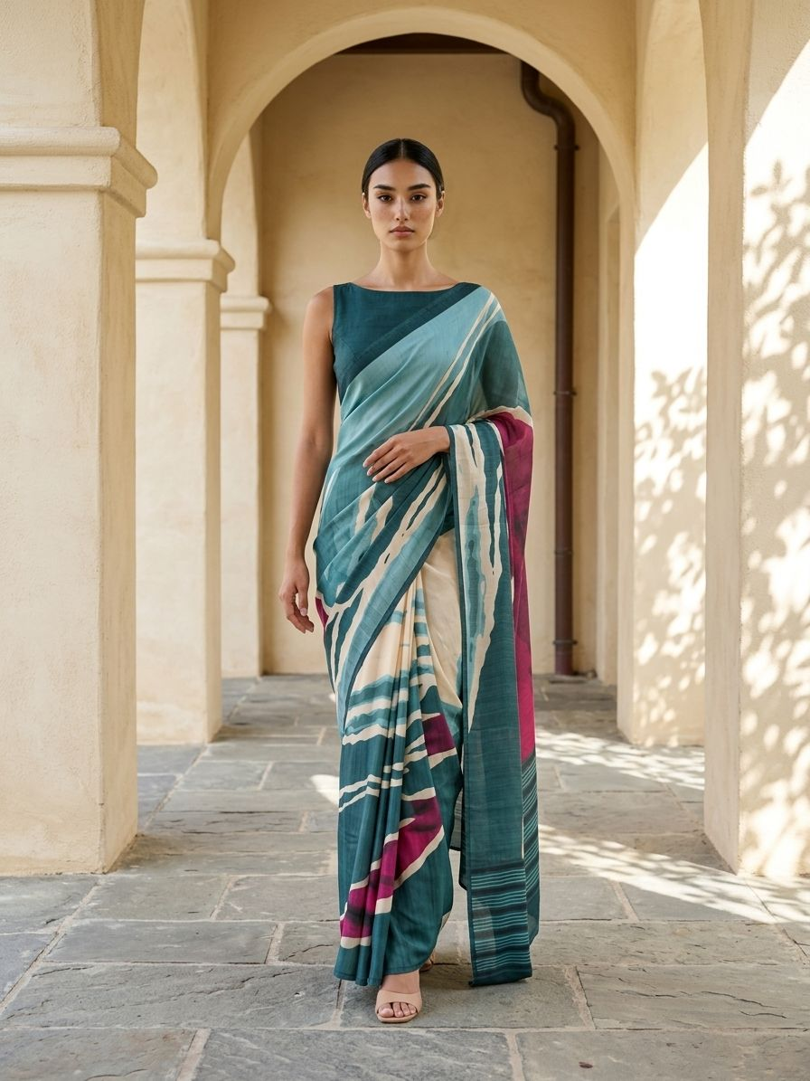 Blue Dhvani On Modal Satin Fabric