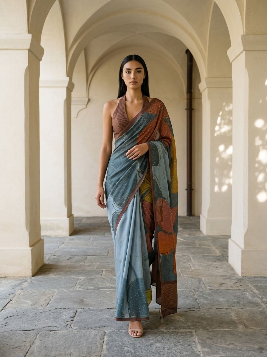 Blue Color Etherea Mulberry Silk Saree