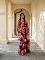 Maroon Color  Flora Tusser silk Saree