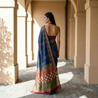 Ajarak Block With Bagru Print  On Tusser Silk Saree