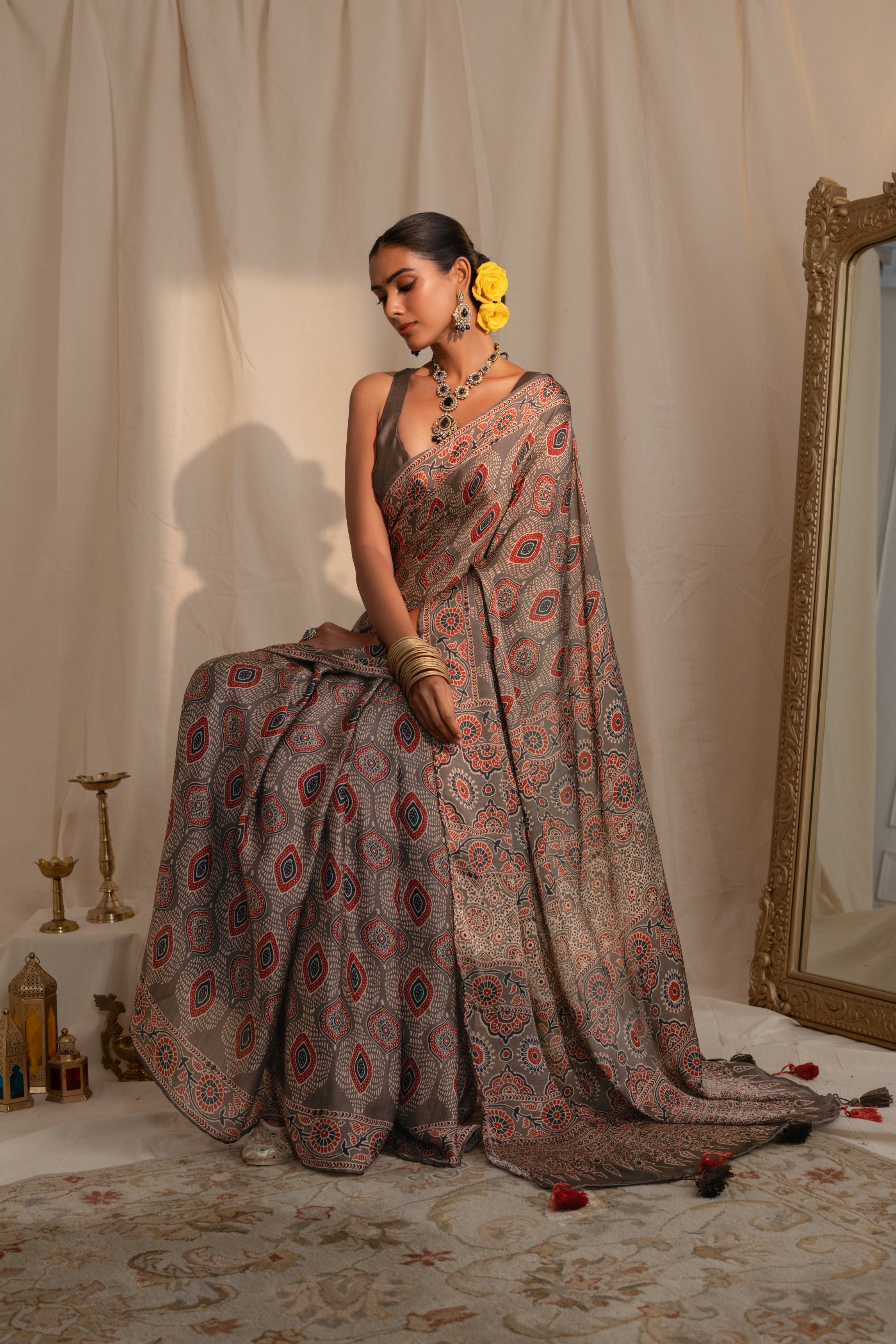 Midnight Premium Ajarak  Saree