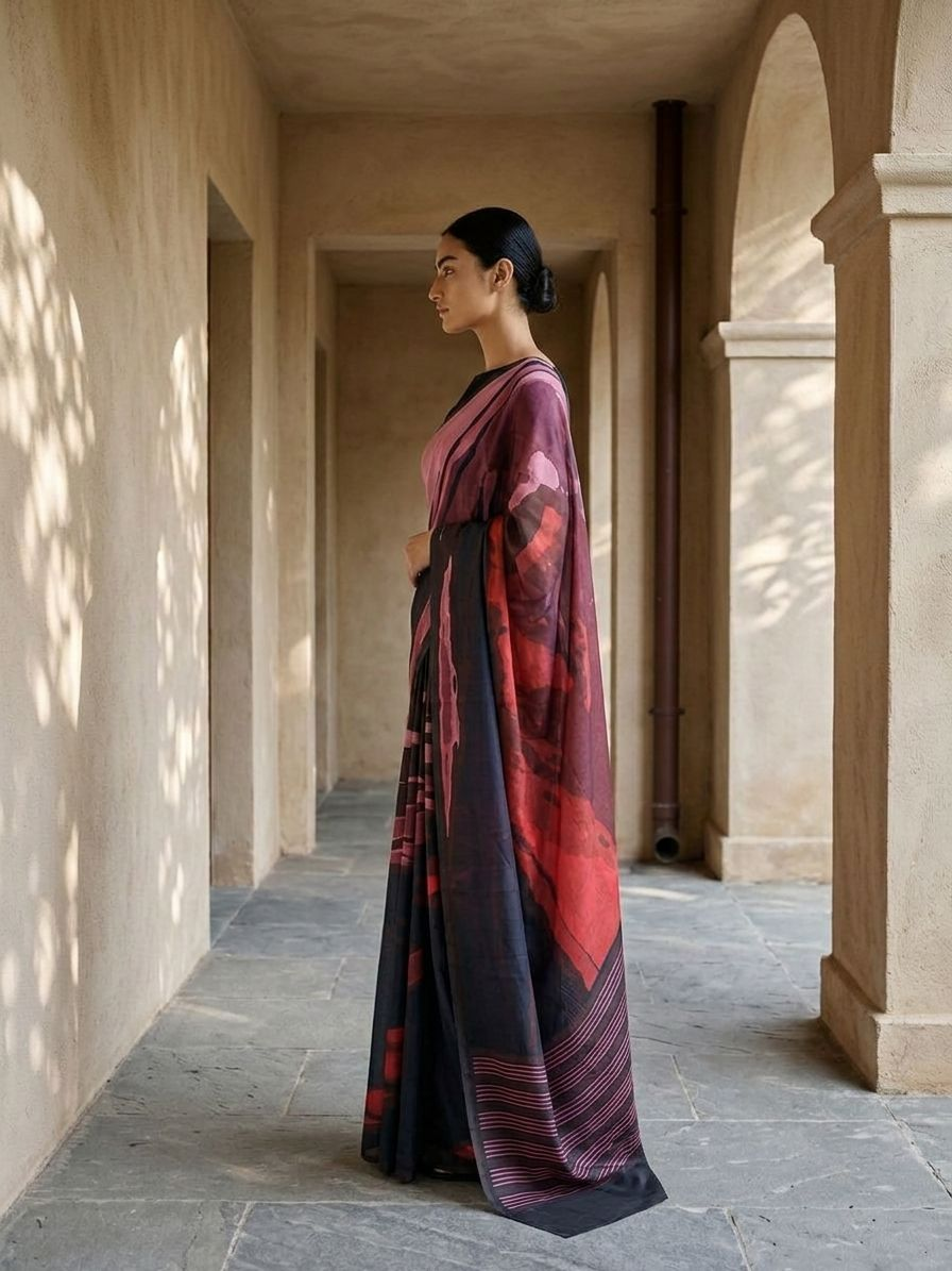 Dhvani Navy Blue On Modal Satin Fabric