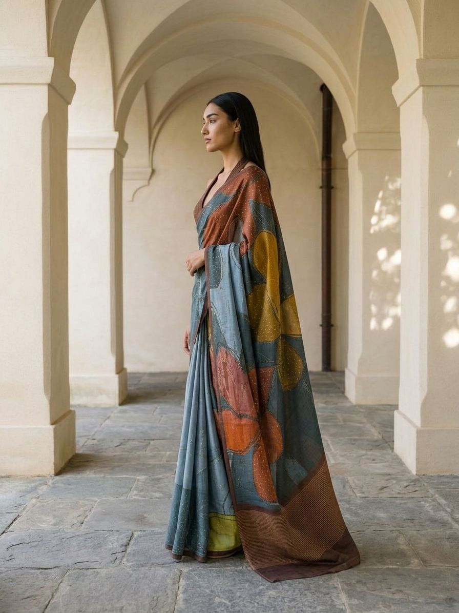 Blue Color Etherea Mulberry Silk Saree