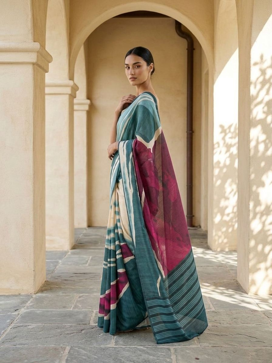 Blue Dhvani On Modal Satin Fabric