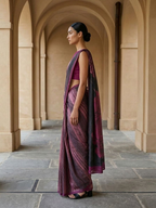 Maroon Color Leher Veil Saree In Geometric Design On Modal Satin  Fabric
