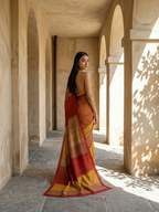 Red With Yellow Color Coral Geometric Pattern on Modal Satin Fabric