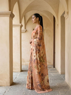 Beige Bloom Royale Mulberry Silk Saree