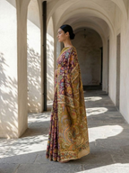 Maroon Lotus Kalamkari On Banarasi ArtSilk Fabric