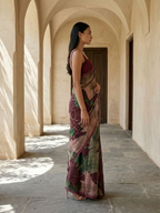 Maroon Color Abstract Digital Print Saree On Modal Satin