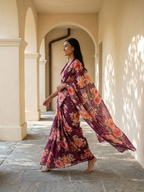 Maroon Color  Flora Tusser silk Saree