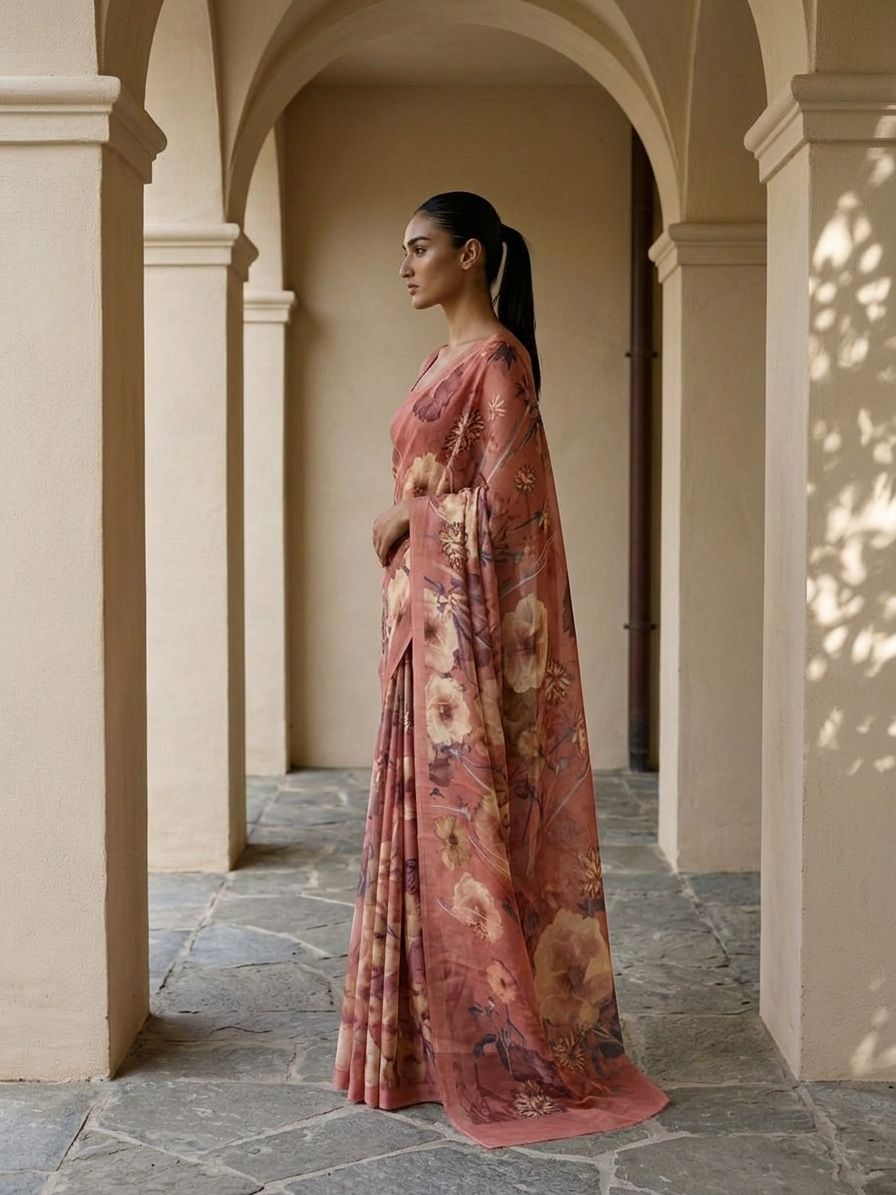 FLORAL DESIGN SAREE - Soft Blush Pink