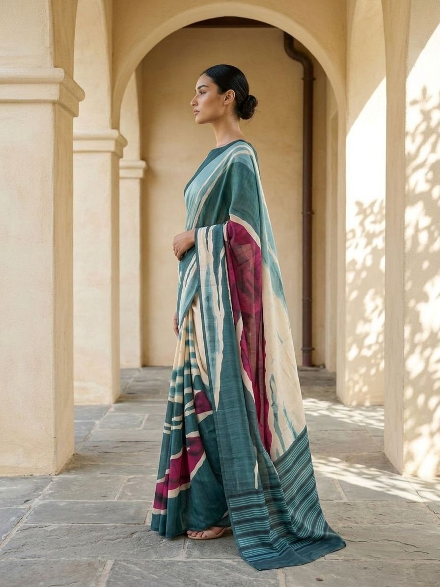 Blue Dhvani On Modal Satin Fabric