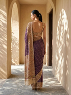 Purple Ikkat With Kalamkari Print On Raw Art Silk Fabric