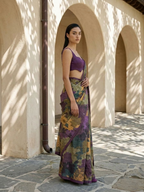 Maroon Color Geomteric Leaf Design On Raw Artsilk Fabric