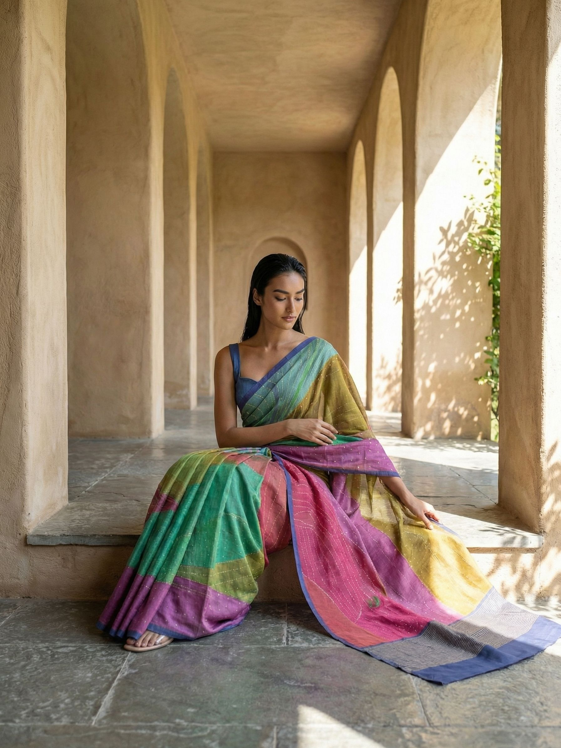 Multi Color Abstract Print On Modal Satin Fabric