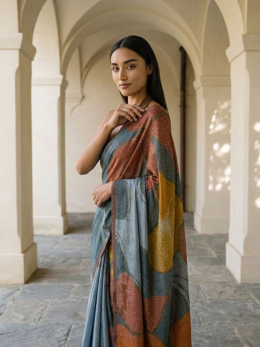 Blue Color Etherea Mulberry Silk Saree