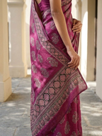 Pink Moonlight Ajrakh On Modal Satin Fabric