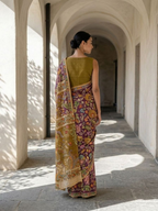 Maroon Lotus Kalamkari On Banarasi ArtSilk Fabric