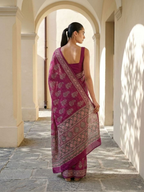Pink Moonlight Ajrakh On Modal Satin Fabric
