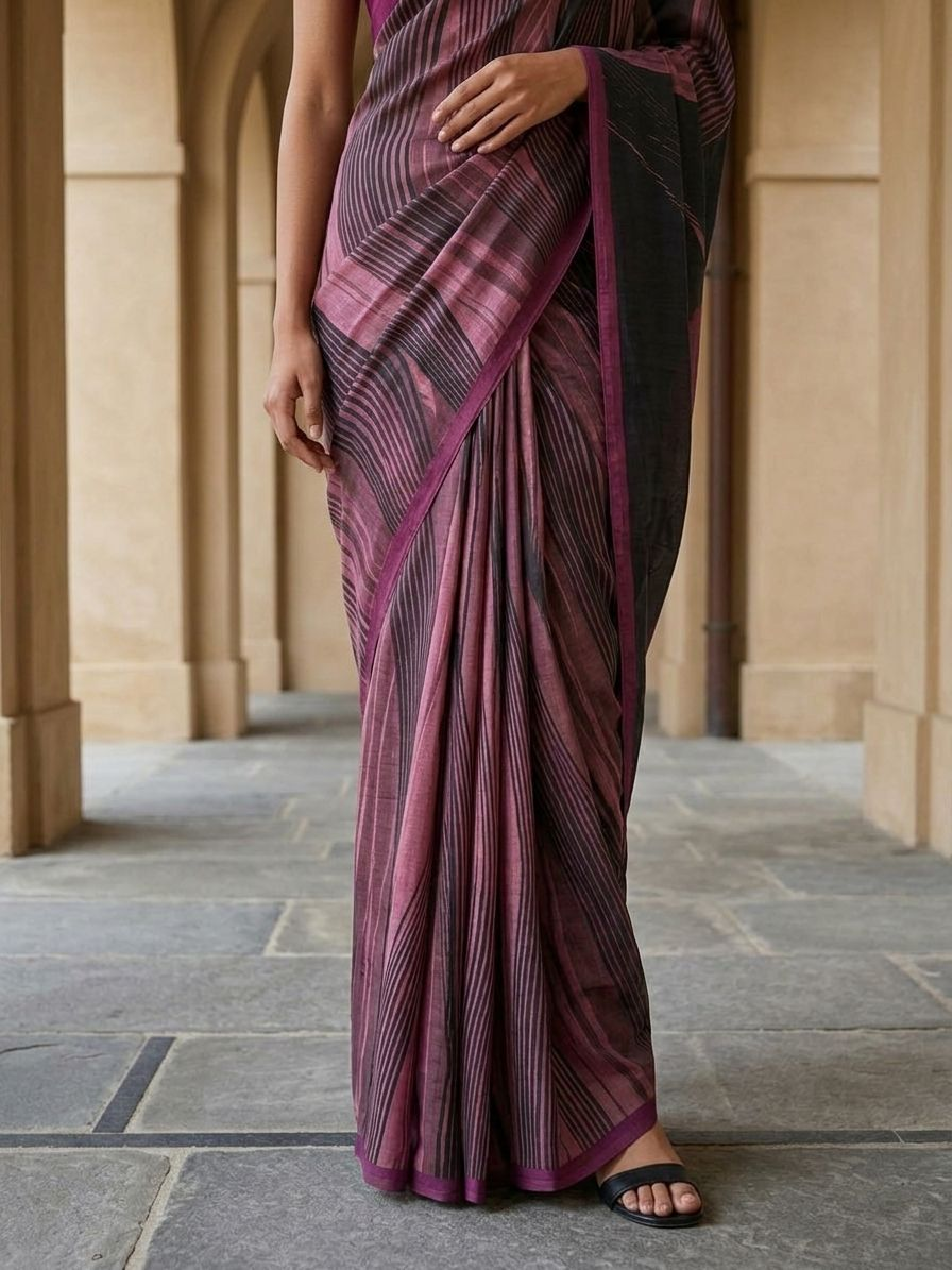 Maroon Color Leher Veil Saree In Geometric Design On Modal Satin  Fabric