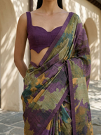Maroon Color Geomteric Leaf Design On Raw Artsilk Fabric