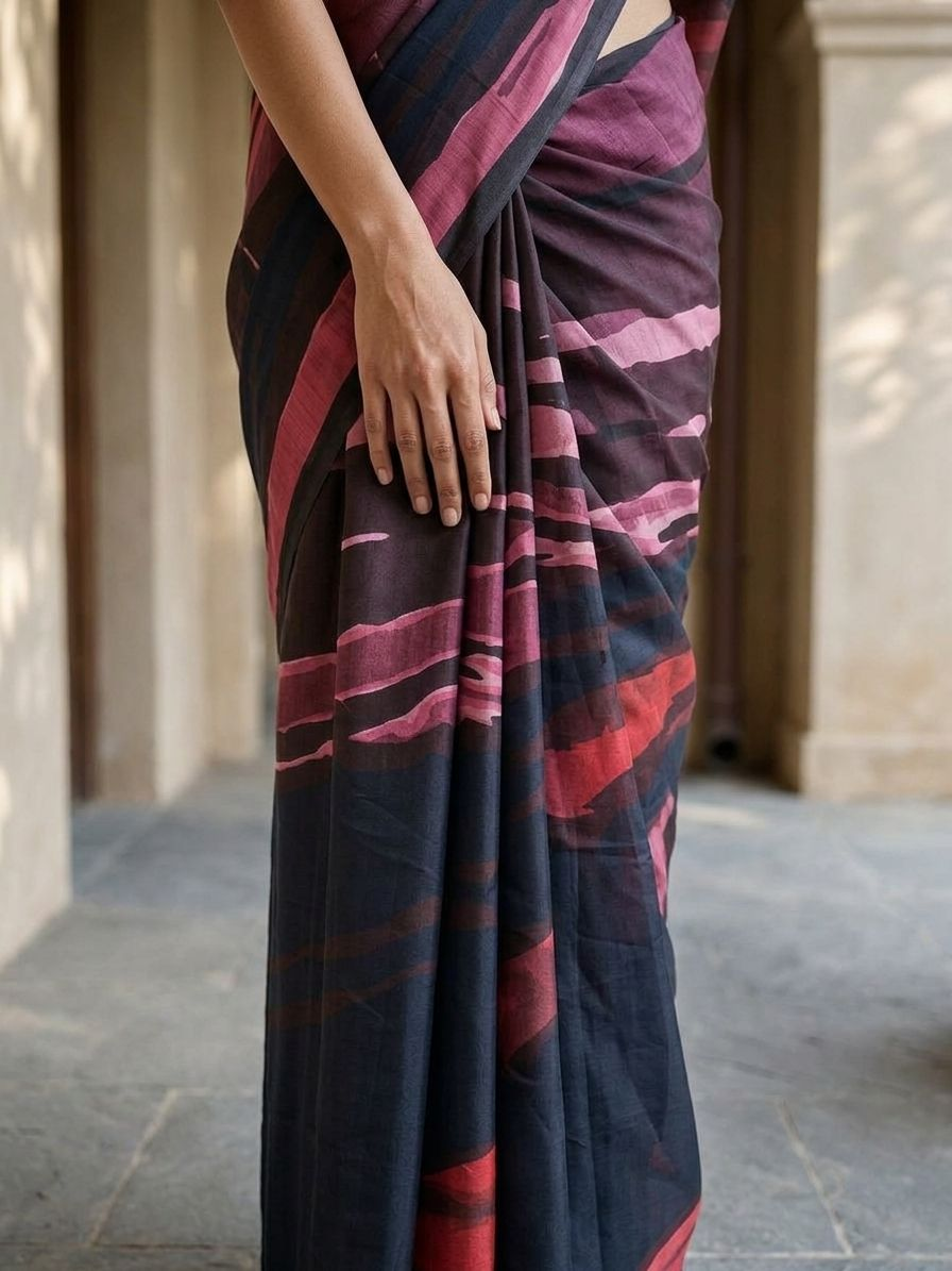 Dhvani Navy Blue On Modal Satin Fabric