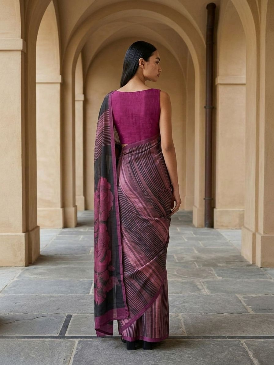 Maroon Color Leher Veil Saree In Geometric Design On Modal Satin  Fabric