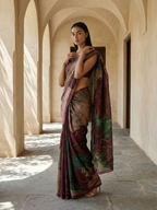 Maroon Color Abstract Digital Print Saree On Modal Satin
