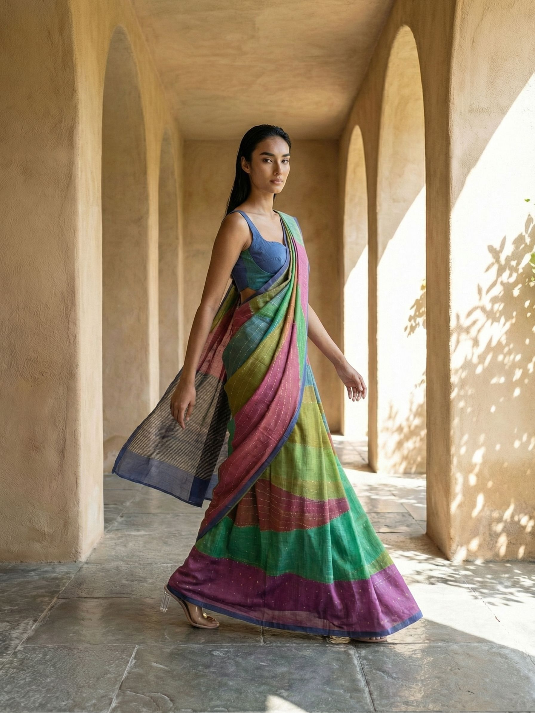 Multi Color Abstract Print On Modal Satin Fabric
