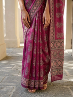 Pink Moonlight Ajrakh On Modal Satin Fabric