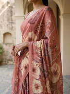 Dusty Rose Floral On Mulberry Silk Saree