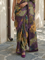 Maroon Color Geomteric Leaf Design On Raw Artsilk Fabric