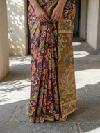 Maroon Lotus Kalamkari On Banarasi ArtSilk Fabric