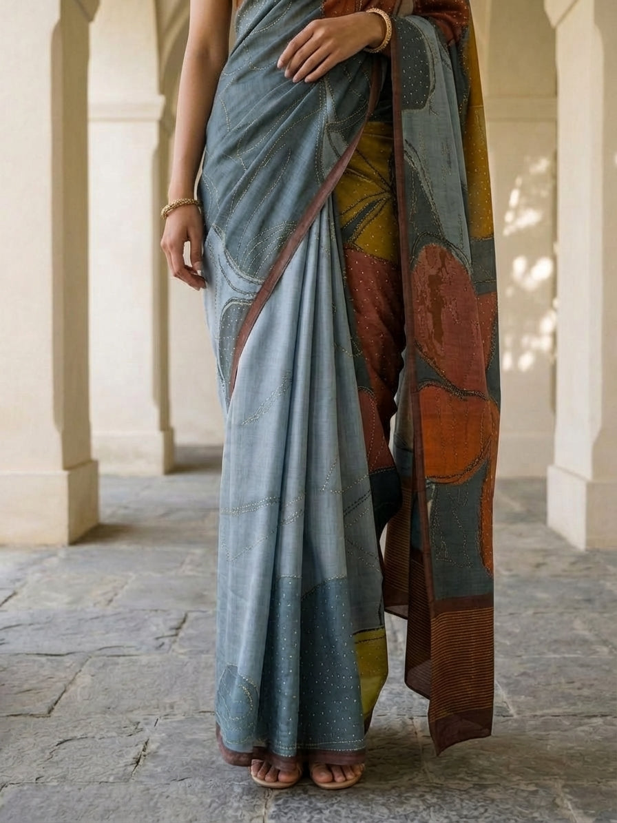 Blue Color Etherea Mulberry Silk Saree