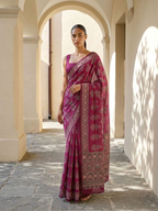 Pink Moonlight Ajrakh On Modal Satin Fabric