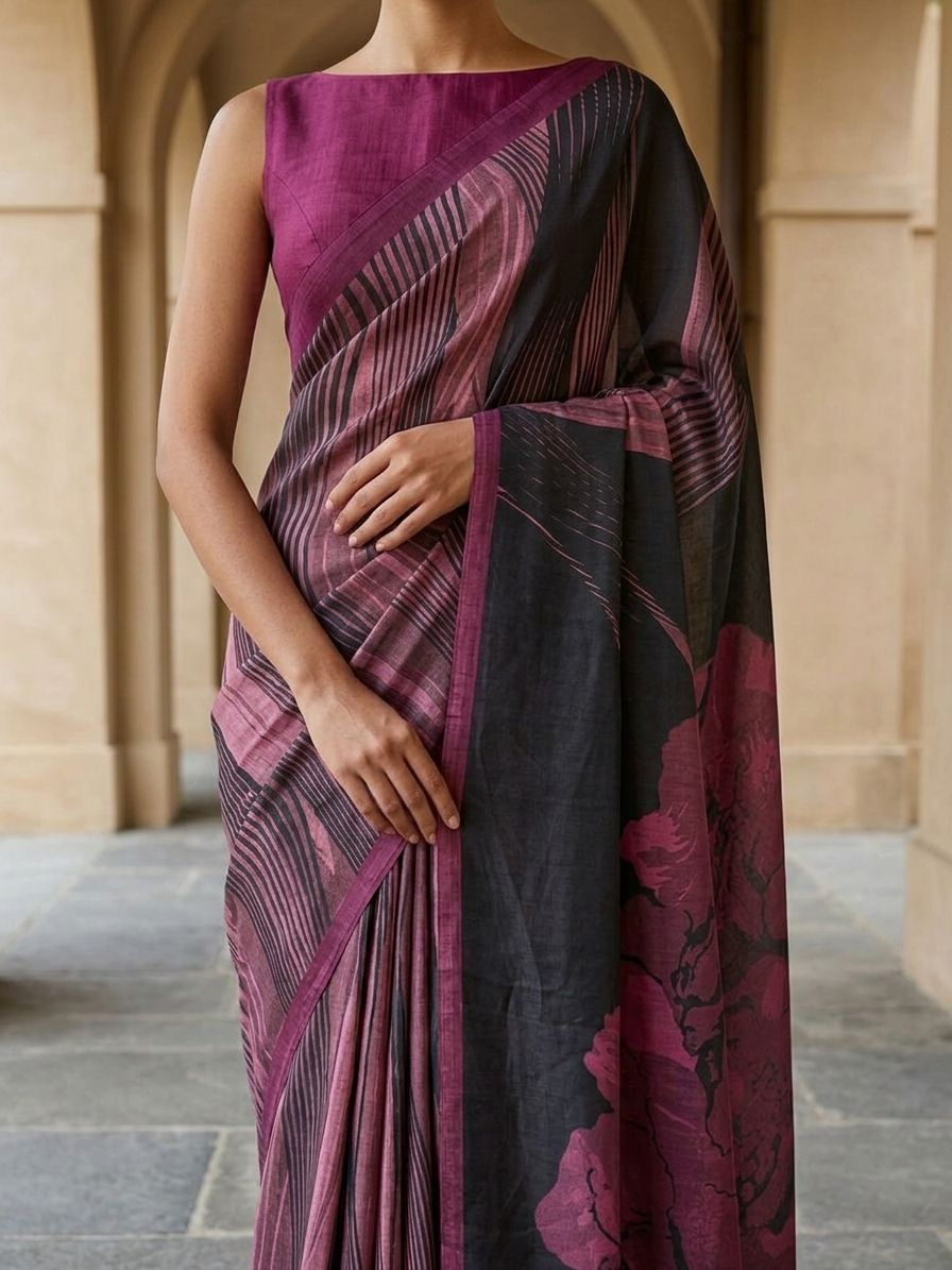 Maroon Color Leher Veil Saree In Geometric Design On Modal Satin  Fabric