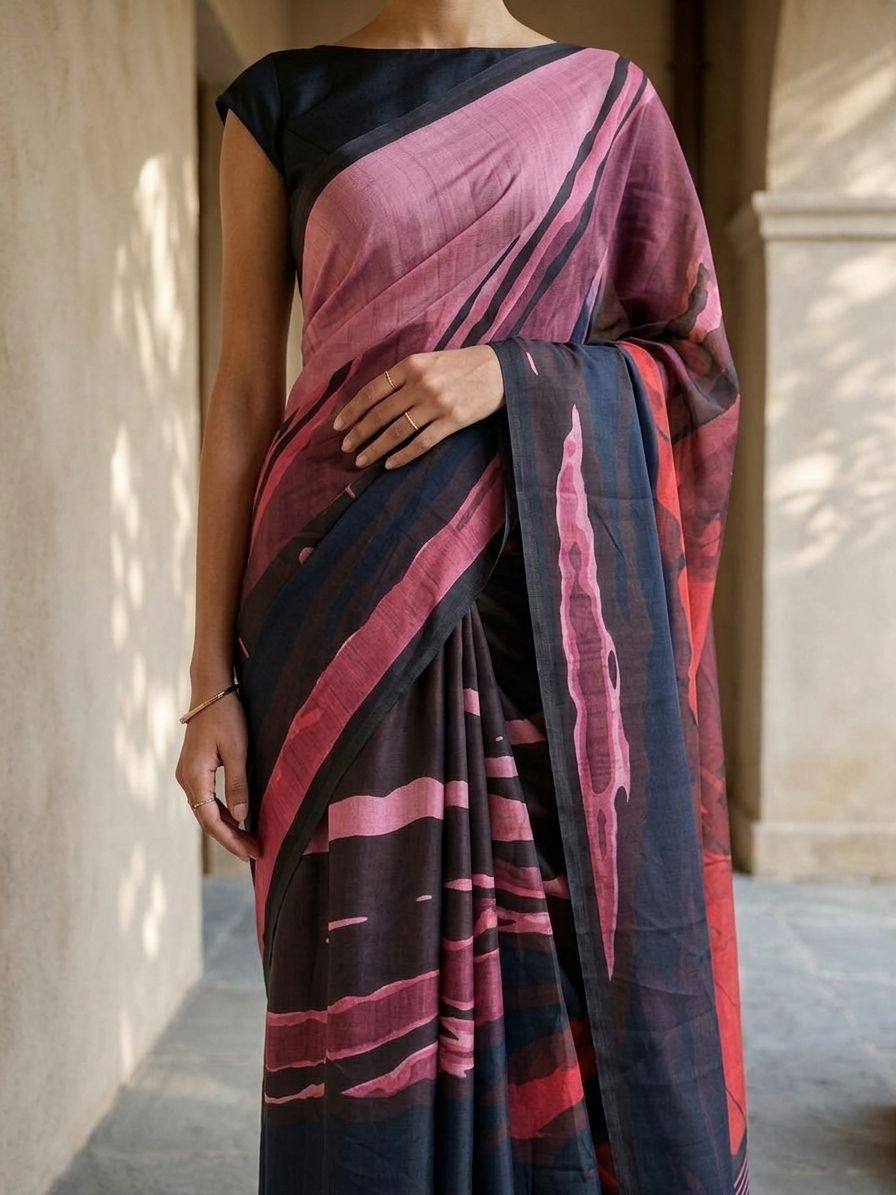 Dhvani Navy Blue On Modal Satin Fabric