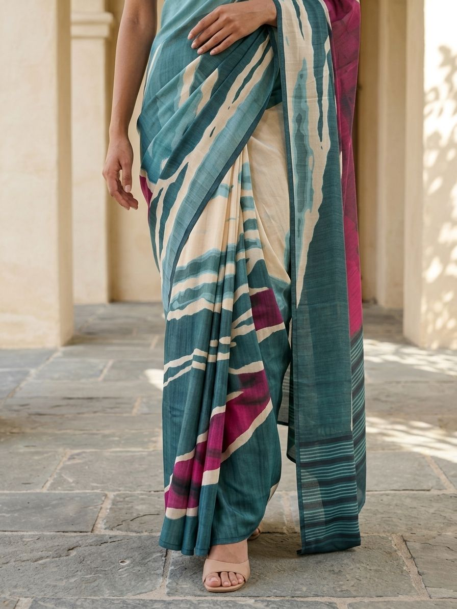 Blue Dhvani On Modal Satin Fabric