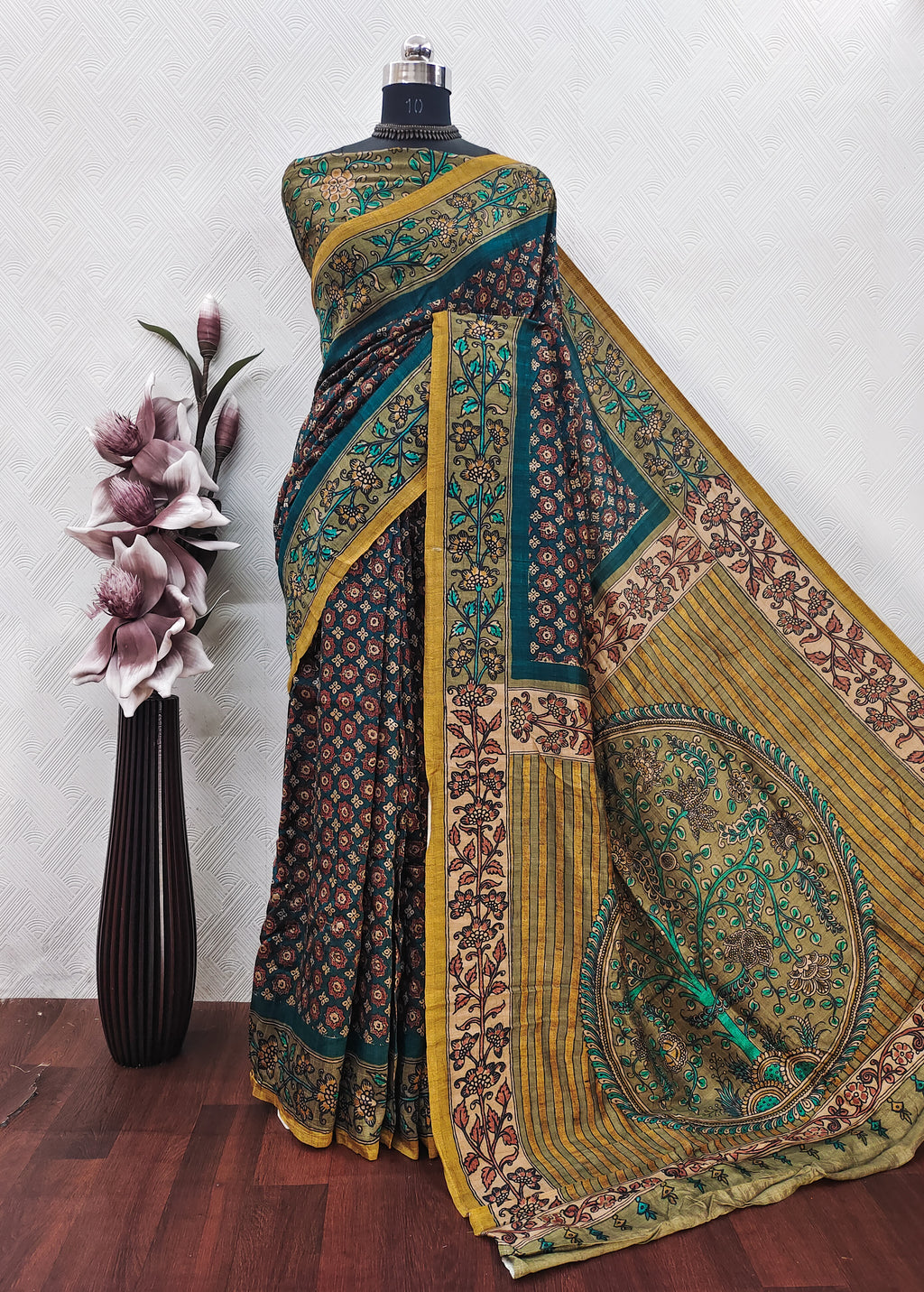 Navy Blue Color Ajrakh Print On  Matka Silk Fabric