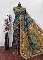 Navy Blue Color Ajrakh Print On  Matka Silk Fabric