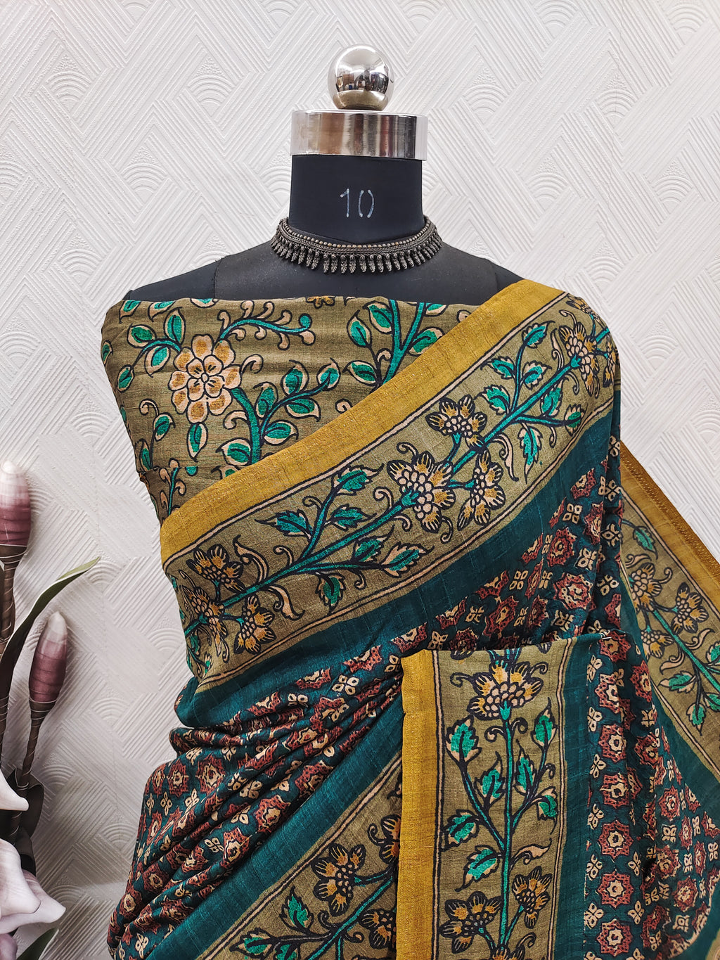 Navy Blue Color Ajrakh Print On  Matka Silk Fabric