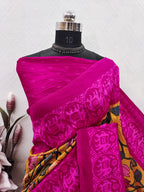 Mustard Color Kalamkari With Pink Patola Print On Matka Silk Fabric