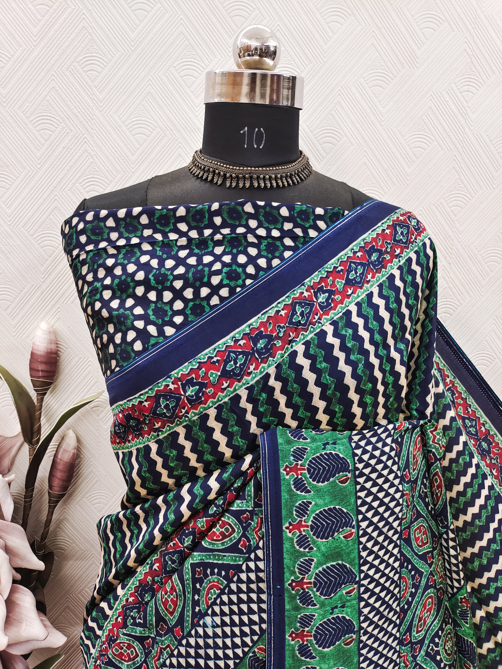 Ajrakh print On Diamond Silk Fabric