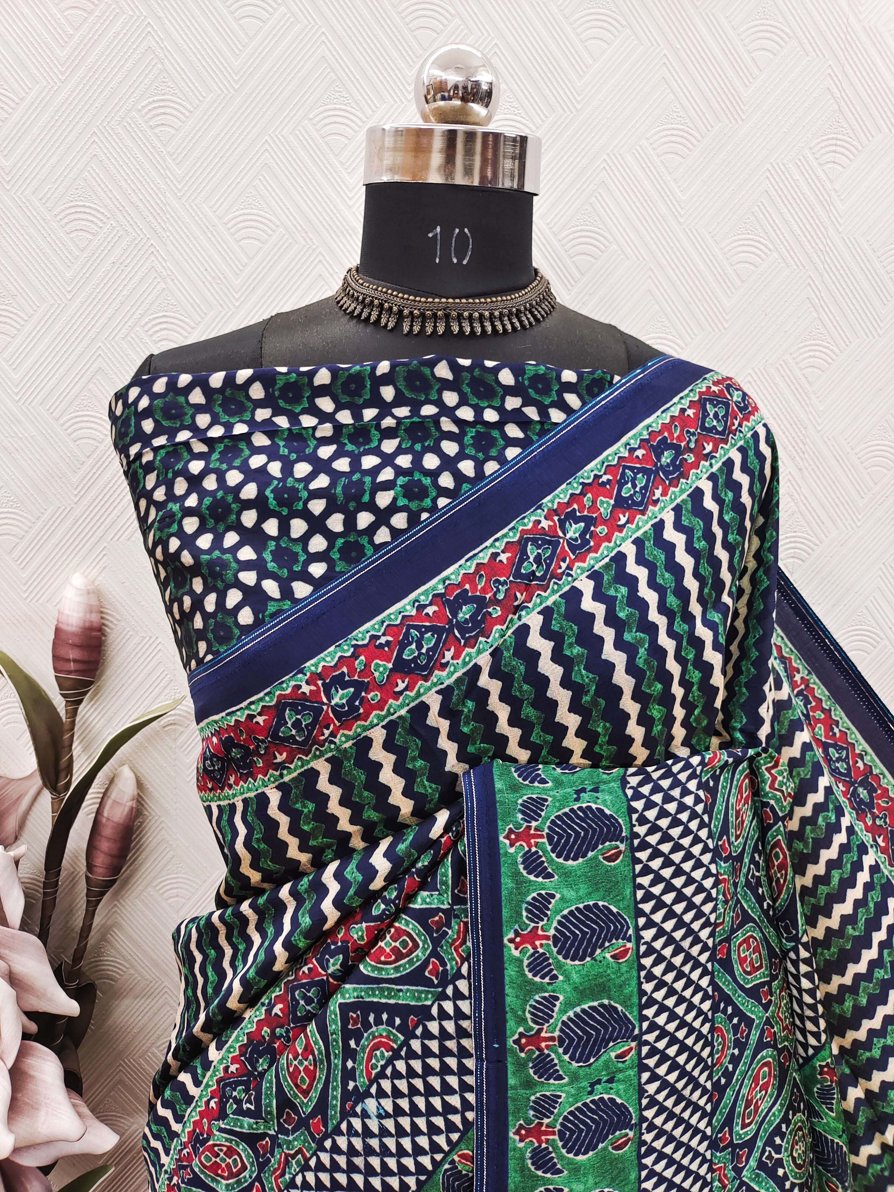 Ajrakh print On Diamond Silk Fabric