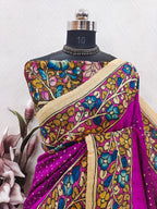 Pink Color Bandhini With Kalamkari Print On Matka Silk Fabric